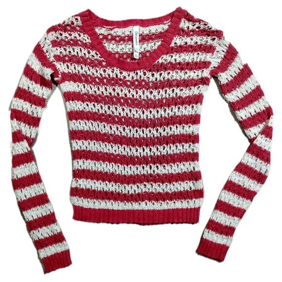 Aeropostale Long Sleeve Knit Sweater Womens Extra Small Striped Stretch - Picture 1 of 7